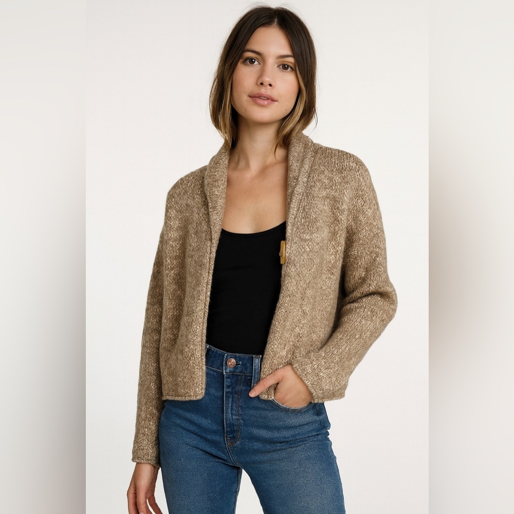 Mira Flores Tan 100‎ % Alpaca Cardigan Sweater Sz. L